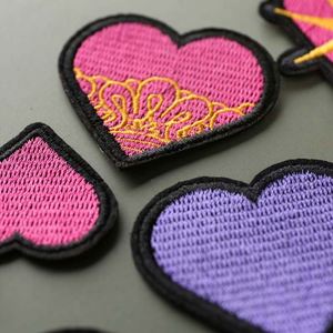New Iron on Embroidered Black Edge Various Hot <b>pink</b> Heart Patch for Hat <b>Bag</b> Decoration - Product Image 4