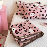 Parure de lit trois pièces en flanelle matelassée rose motif léopard de dessin animé pour fille, drap-housse épaissi 1,5 m pour automne/hiver