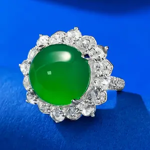 Горячая продажа S925 Серебряное роскошное кольцо с зеленым нефритом, темпераментное крупное яйцо, лицо 12 мм, Агат