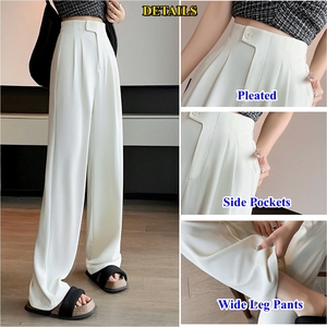 Pantaloni a Vita Alta da Donna per Completo Primavera Estate Nuovi Pantaloni a Gamba Larga Eleganti Casual da Ufficio - Product Image 3