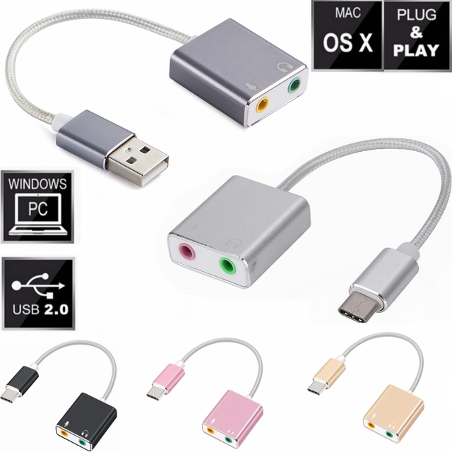 7.1 External USB Type-C Sound Card USB-C to Jack 3.5mm USB Type C Audio Adapter Earphone Microphone for Computer Laptop PC