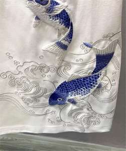 Camiseta de algodón puro para hombre de estilo veraniego fresco con bordado tradicional chino <span class=keywords><strong>Koi</strong></span>-Manga corta para elegancia moderna - Product Image 5