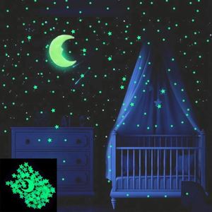 600 PIÈCES/ENSEMBLE Autocollants muraux adhésifs étoiles, météores et lunes lumineux, finition brillante pour chambres d'enfants, en PVC, imprimés UV 3D - Product Image 3