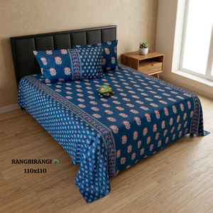 <b>Double</b> Bedspread Set 110x110 Discharge Print Cotton Coverlet 3 Pcs Traditional Chinese Style Home Use - Product Image 2