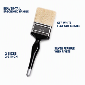 Pinceau de <span class=keywords><strong>peinture</strong></span> durable, 2 tailles (2-3 pouces), noir, avec manche ergonomique en plastique, poils plats, virole argentée, taille estampillée - Product Image 2