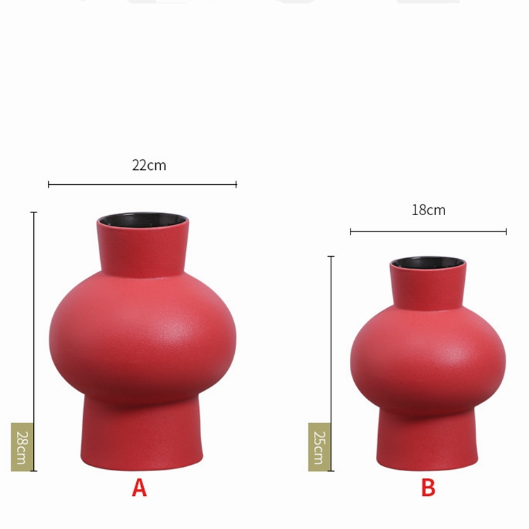 Simple and creative living room decoration flower arrangement red lantern shape ceramic vase