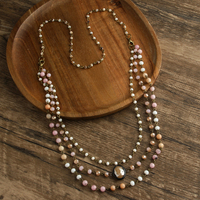 Collier bohème tendance pour femme, trois modes de port, design à trois couches, pierres précieuses en verre cristal de 4/6 mm, fermoir mousqueton.