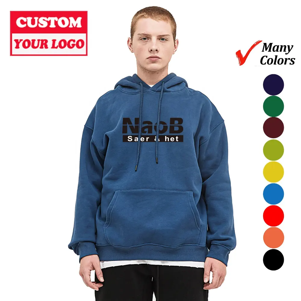 100% Cotton Blank Unisex Heavy Weight Oversize Pullover Hoodies Sweatshirts Wholesale Custom 3D Logo Puff Print Hoodie