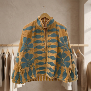 Veste polaire à col mandarin, imprimé floral, réversible, manches longues, vêtements d'extérieur pour femmes, automne - Product Image 1