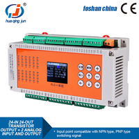 Huaqingjun 24 entradas 24 salidas de transistores PLC Entradas analógicas de 2 canales Salidas 0-10V 0-20mA Controlador PLC para sensores