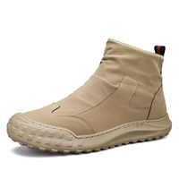 Bottes de cowboy mi-mollet pour hommes – Nouveauté automne, respirantes, antidérapantes, tige en cuir, semelle extérieure en caoutchouc, chaussures de sécurité décontractées, tendance et polyvalentes