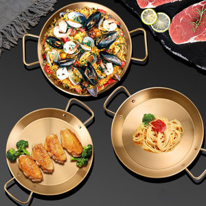 Plato antiadherente español Sartén de cocina de acero inoxidable dorado Mariscos hirviendo Sartenes de <span class=keywords><strong>paella</strong></span> de doble ASA - Product Image 5