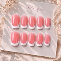 Ongles press-on élégants faits main en acrylique PMMA, style français 2.0, courbes 3D, couverture complète, 10 pièces