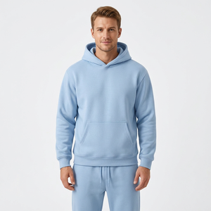 Custom Logo Polar Fleece Hoodie Jogger Set Solid Color Winter Pullover Hooded Sweatshirt Promotional Gift - Product Image 4