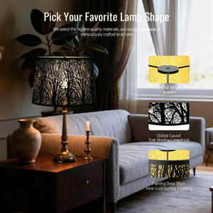 Steel Lamp <b>Shade</b> <b>Black</b> With Gold Interior Laser Cut Tree Pattern Screw Fixing <b>Lighting</b> Trim Cover - Product Image 2