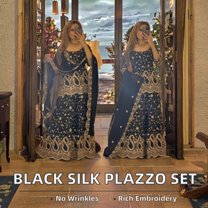 ผ้าคลุมไหล่แม็กซี่สำหรับงานปาร์ตี้และงานแต่งงาน ผ้าไหมชีนอนแท้ สีดำ แฟชั่นปากีสถาน สำหรับผู้หญิง ผ้าสองด้าน แห้งเร็ว ไม่ยับ - Product Image 2