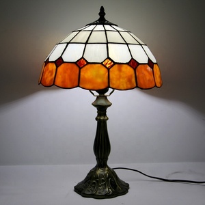 LongHuiJing High End Quality 12-Inch Creative Simple Mediterranean for Style Check Pattern Stained Glass Flexible Table Lamp - Product Image 1