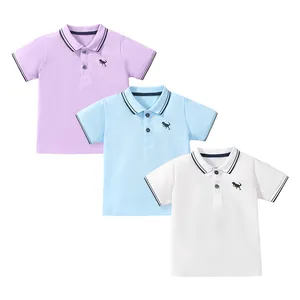 유럽과 미국 스타일의 아동용 솔리드 의류 여름 2-7 세 어린이 티셔츠 반팔 코튼 보이 폴로 셔츠
