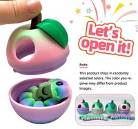 Jouet sensoriel flexible en forme de ver imprimé en 3D, amusant, avec conteneur pomme 3D, figurines d'action éducatives en plastique de dessin animé pour enfants