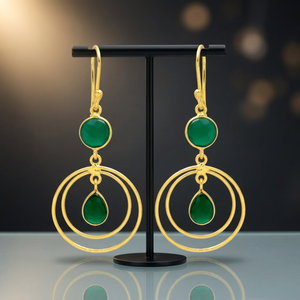 Nouvelle Arrivée Magnifiques Boucles d'Oreilles Pendantes Émeraude Plaqué Or Hydro, en Alliage Métallique Précieux, Style Ethnique, pour Fiançailles et Fêtes, Faites à la Main - Product Image 2