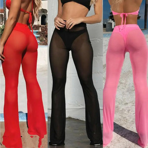 Re Mcgreen Star Sexy Sexy da spiaggia trasparente in rete a vita alta elasticizzata pantaloni larghi trasparenti pantaloni Bikini - Product Image 1