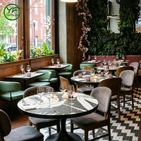 Meubles de restaurant sur mesure, table en pierre frittée à motif personnalisé et chaise en bois, banquette pour café, hôtel