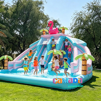 Toboggan aquatique gonflable robuste en PVC de 0,55 mm, modèle Île des Requins, double piste avec piscine, pour événements et activités intérieures