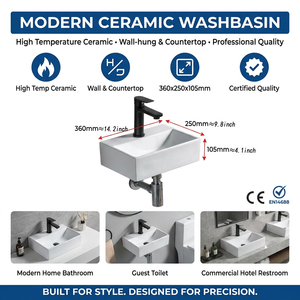 Lavabo Moderno Rettangolare in Ceramica di Piccole Dimensioni, Sospeso <span class=keywords><strong>a</strong></span> Parete per Bagno - Product Image 3