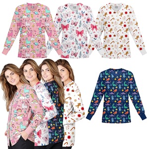 Xiyin Women's Round Neck Cardigan Long Sleeve Button Down Work Uniform Moisture Wicking Stretchy <b>Top</b> For Nurses Hospital Wear - Product Image 1