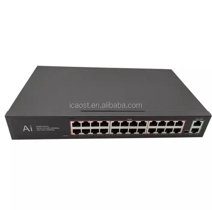 factory OEM 24 Port Gigabit CCTV Network Ethernet PoE Switch 48V 10/100/1000M with 2 gigabit SFP Uplink for IP Camera