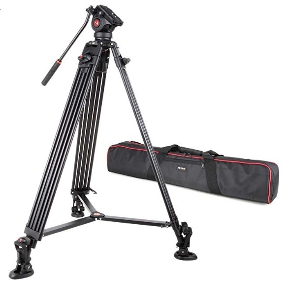 VILTROX VX-18M 74 Inch Professional Heavy Duty Video Camcorder Tripod with Fluid Drag Head and Quick Release Plate
