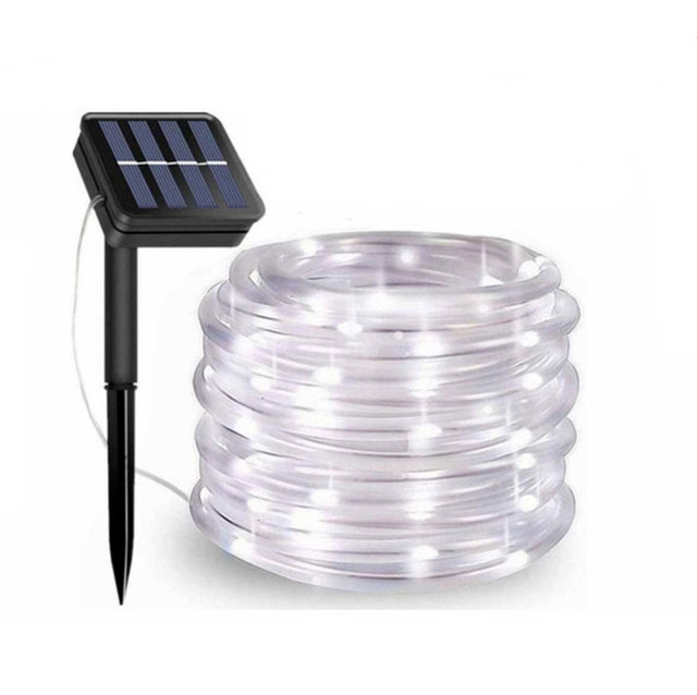 White 100 200 300 Led Rope String Light Outdoor Waterproof Solar Powered Fairy Light with 8 Modes