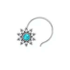 Indian Mores 925 <b>Sterling</b> <b>Silver</b> Turquoise Snowflake Bezel Setting <b>Nose</b> Pin Gemstone Stud Bohemian Elegant Ethnic Jewelry for - Product Image 3