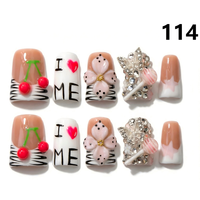 Faux Ongles Press-On Faits Main 606-610 Couleurs Fleurs Canard, 10 Pièces, Styles de Design Uniques pour Doigts