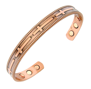 Wholesale BioMagnetic Antique Copper Plated 18cm Geometric <b>Bangle</b> Bracelet Fashion Cuff Cross for Women and <b>Men</b> Magnetic Jewelry - Product Image 1