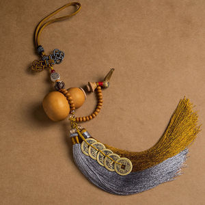 Colgante de Coche con Monedas de los Cinco Emperadores de Calabaza Natural Xi Yan, Estilo Tradicional Chino, Decoración Interior para la Seguridad y la Buena Fortuna - Product Image 1