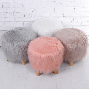 Solid Color Long Hair Faux Fur <b>Stool</b> 30x30Cm Soft Home <b>Ottoman</b> Living Room Furniture Modern Minimalist Design - Product Image 1