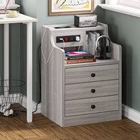 Table de chevet avec station de charge, table de nuit avec huche et tiroirs de rangement, table d'appoint pour chambre à coucher, gris