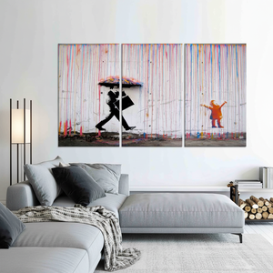 Tableau imprimé sur toile : Graffiti de Banksy - Pluie colorée, parapluie pour enfants, lot de 3 toiles - Product Image 3