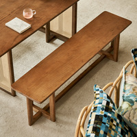 Table à manger japonaise en bois de cire blanche, table à manger en rotin tissé et banc simple rétro