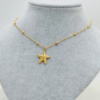 Colliers étanches anti-décoloration en acier inoxydable avec perles dorées et breloques marines pour tenues de vacances en bord de mer