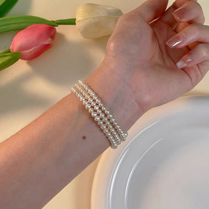 สร้อยข้อมือไข่มุกน้ำจืดขนาดเล็ก 3-4 มม. หลายชั้น ประกายออโรร่า สวยงาม หรูหรา ของขวัญวันเกิด - Product Image 2