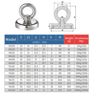 <span class=keywords><strong>Aimant</strong></span> de pêche super puissant de base 25 mm D48 mm D60 mm D80 mm D136 mm 2000 lb Kit complet d'<span class=keywords><strong>aimant</strong></span> de pêche en néodyme Ima Neodim avec étui - Product Image 2