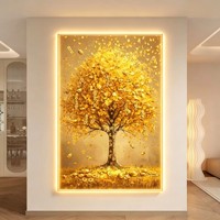 Peinture décorative LED Arbre de la prospérité, Art mural de luxe pour hall d'entrée, Tableau mural minimaliste moderne encadré, Décoration haut de gamme pour la maison