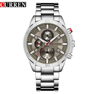 CURREN 8275 cheap silver men quartz watch latest steel Strap water resist 24 hour Chronograph character running hand watch