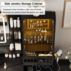 Tocador Moderno de Madera Blanca con <span class=keywords><strong>7</strong></span> Cajones, Espejo de Pie, Gabinete para Joyas y Estantes - Diseño Duradero - Product Image 3