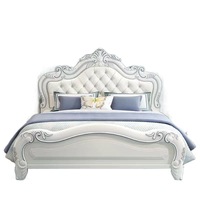 Lit double moderne en cuir véritable italien avec tête de lit pour villa, chambre à coucher, meubles King Size