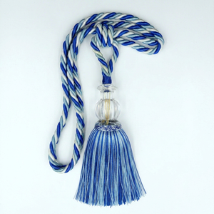 Sujetador de Cortina de Cuerda Trenzada Azul y Blanca con Bola de Cristal y Borla, Accesorio Decorativo - Product Image 1