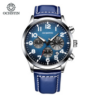 Montre-bracelet OCHSTIN pour homme, luxe, cuir véritable, aiguilles lumineuses, quartz, jour/date, rétro, vintage, chronographe, 42 mm