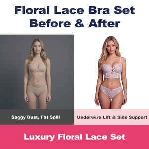 Conjunto de lencería de encaje transparente, malla iridiscente, sujetador de encaje floral, corsé largo push-up con dije de corazón y bragas. - Product Image 4